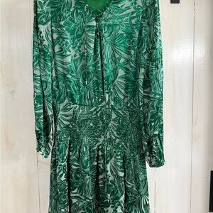 White House Black Market Green Floral Tropical Dress- M